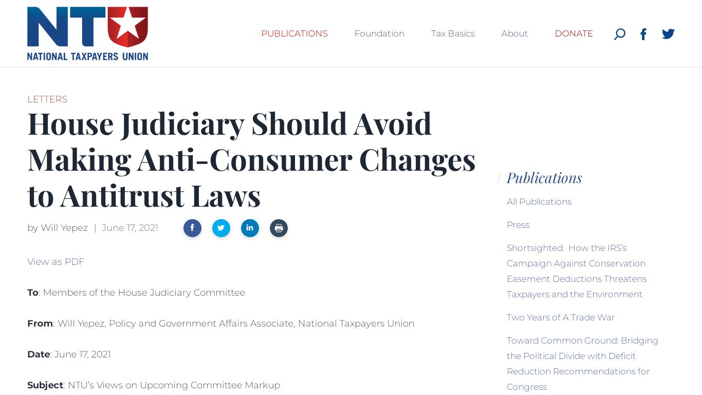 House Judiciary Should Avoid Making Anti-Consumer Changes to Antitrust ...