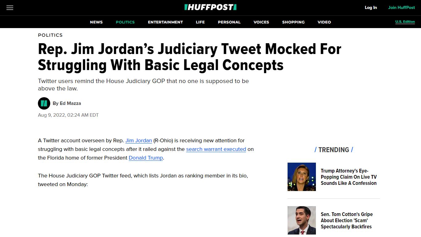 Rep. Jim Jordan’s Judiciary Tweet Mocked For Struggling With Basic ...
